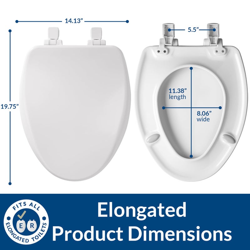 Mayfair Alesio II Slow Close Toilet Seat, Easy Clean Hinges and Adjustable Perfect Fit Wood Seat, Made in USA, Elongated, White - Image 5